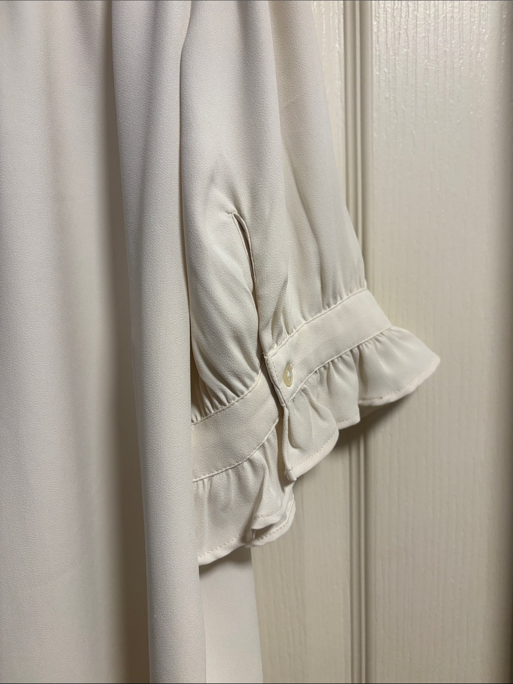 Ann Taylor Cream Ruffle-Trim Button-Front Blouse - Picture 5 of 5